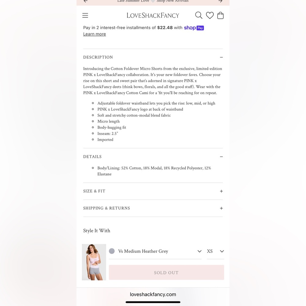 NWT Loveshackfancy x PINK Victoria's Secret fold over micro shorts - Picture 11 of 11